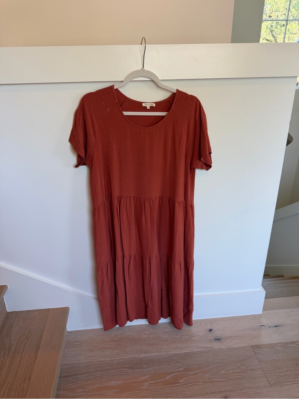 Tear n Rose Burnt Orange Short Sleeve Tiered Women's Dress Medium